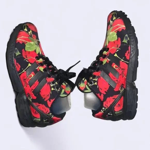 Adidas zx flux red floral sneakers women's size 7 - Picture 1 of 8